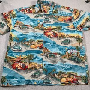 High Seas Trading Shirt Mens Large Blue Chevy‎ 1950s Hotrod Hawaiian